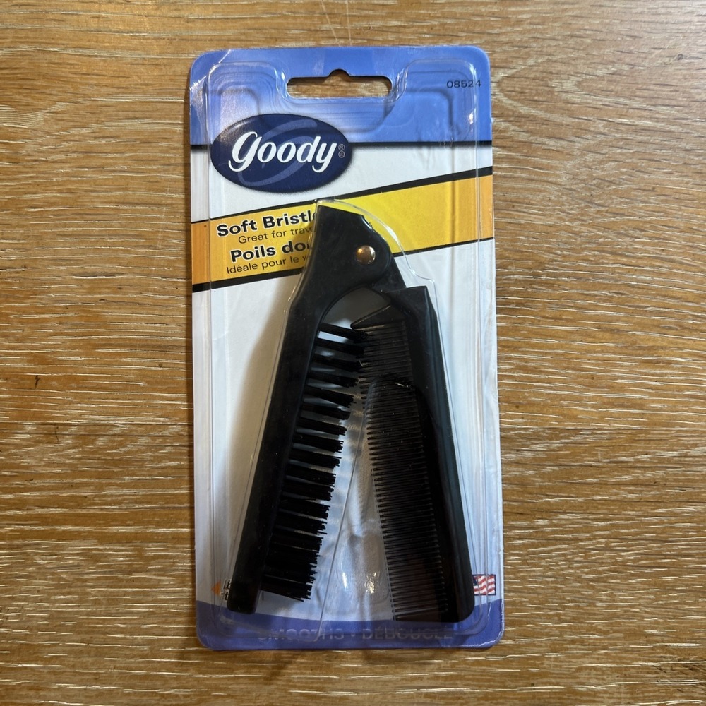 Vtg 2002 Goody 08524 Folding Brush / Comb Nylon‎ Bristles USA New Black